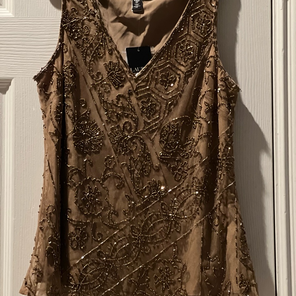 Lauren Ralph Lauren Embellished Tan Blouse